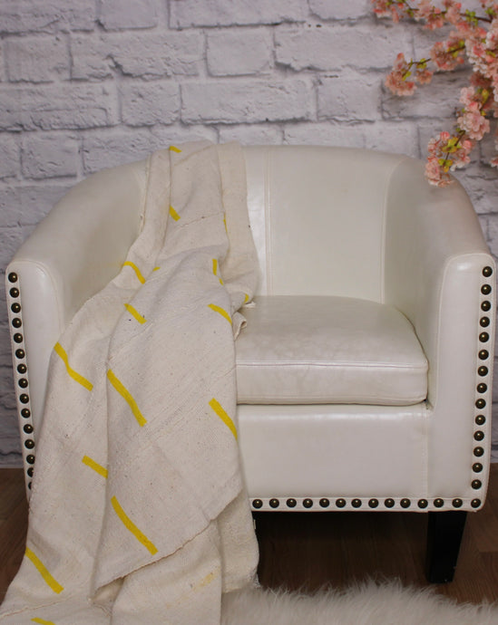  White w/ Yellow Dashes Mud Cloth Throw Blanket by Only Mels Designs sold by Only Mels Designs