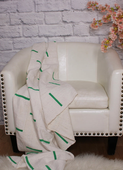  White w/ Green Dashes Mud Cloth Throw Blanket by Only Mels Designs sold by Only Mels Designs