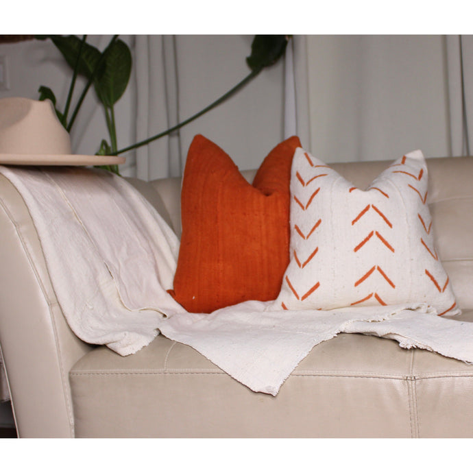  Off White And Orange Mud Cloth Throw Pillow Cover by Only Mels Designs sold by Only Mels Designs