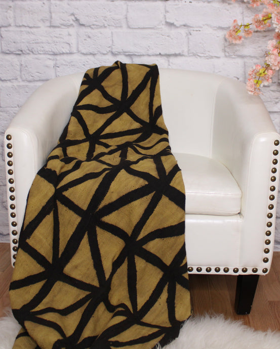  Mustard w/ Brown Mud Cloth Throw Blanket by Only Mels Designs sold by Only Mels Designs