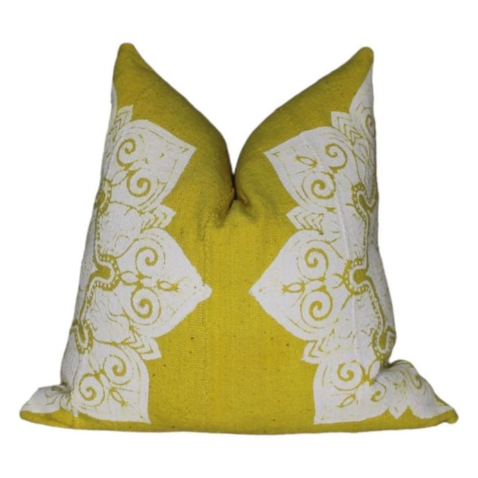  Yellow With White Floral Mud Cloth Throw Pillow Cover by Only Mels Designs sold by Only Mels Designs