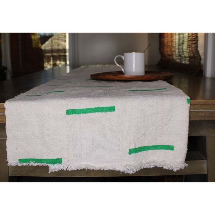  White With Green Dashes Mud Cloth Table Runner by Only Mels Designs sold by Only Mels Designs