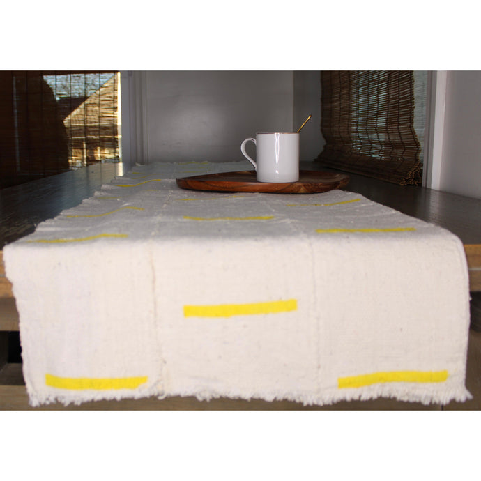  White With Yellow Dashes Mud Cloth Table Runner by Only Mels Designs sold by Only Mels Designs