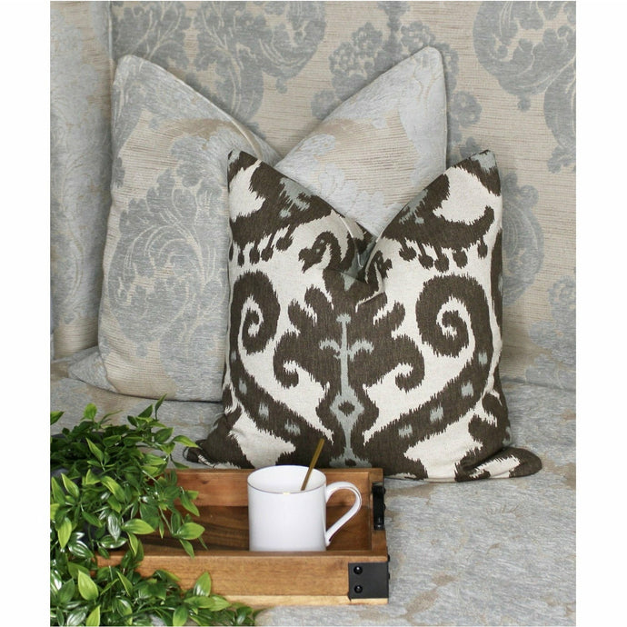  Brown And Cream Designer Print Throw Pillow Cover by Only Mels Designs sold by Only Mels Designs