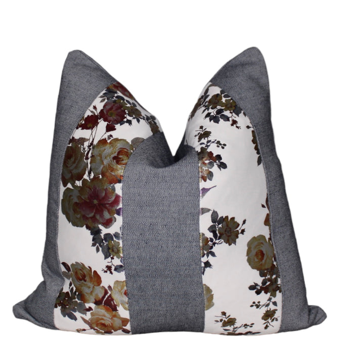  Floral Print W/ Denim Throw Pillow Cover by Only Mels Designs sold by Only Mels Designs